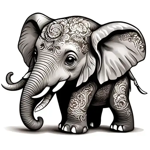 Baby Elephant Adorned With Traditional
