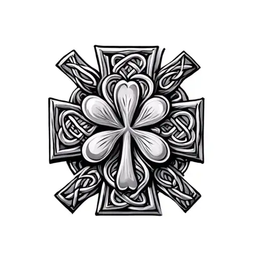 Celtic Cross With Four Leaf Clover In The Middle