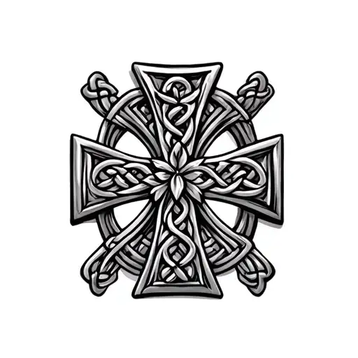 Celtic Cross With Four Leaf Clover In The Middle