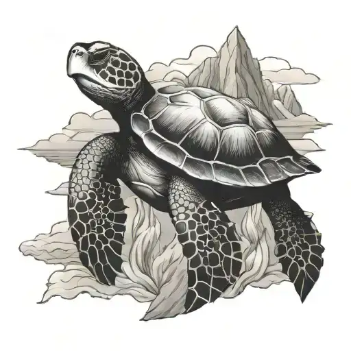 Sea Turtle With Mountain And Sea