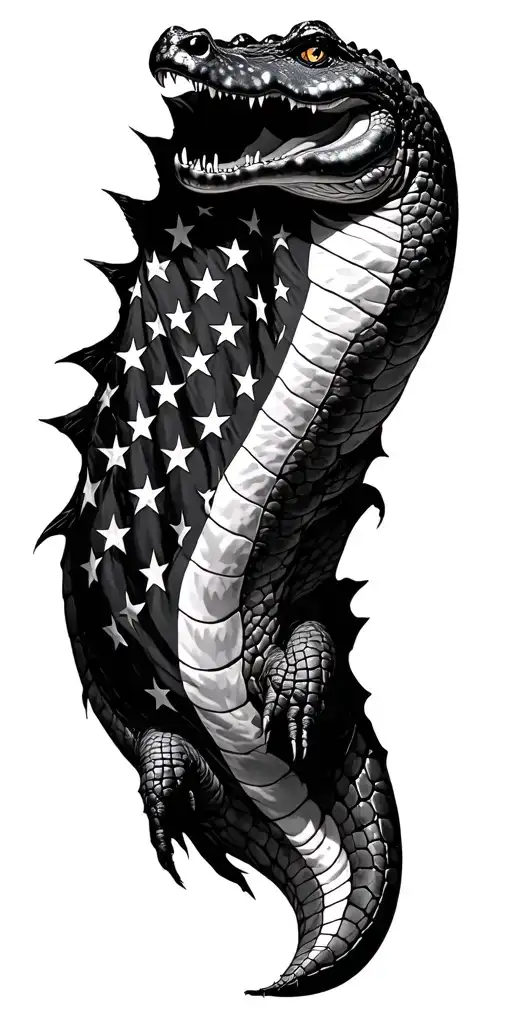 Aligator Skin Morphing Into American Flag Downward