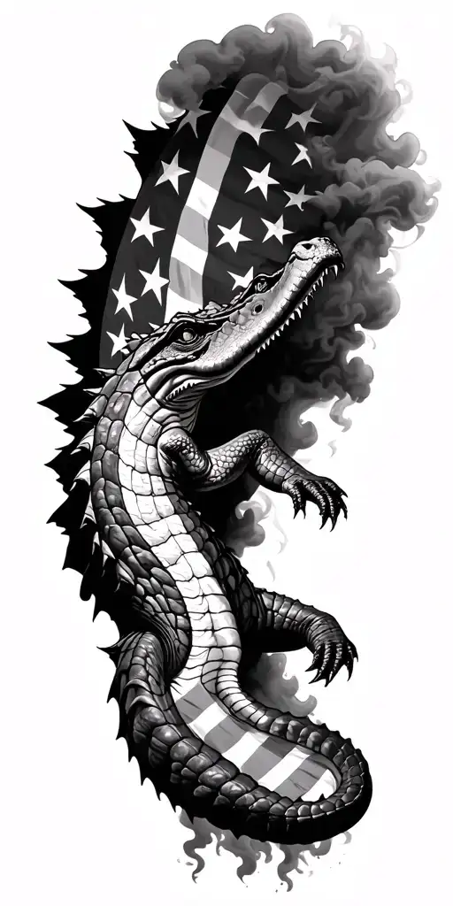 Aligator Skin Morphing Into American Flag Downward With Us Marines At The Base Smoke Transition