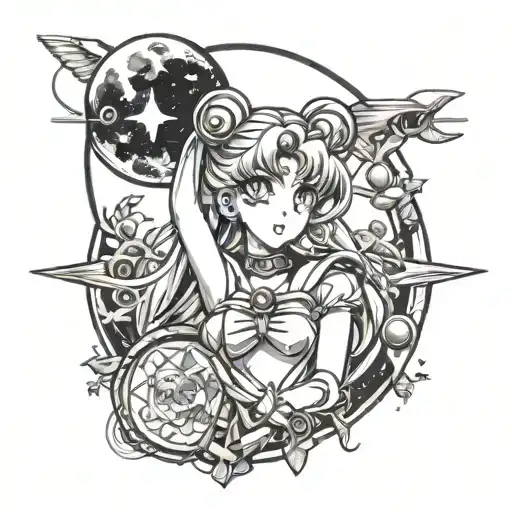 Sailor Moon Anime Tattoo With Moons