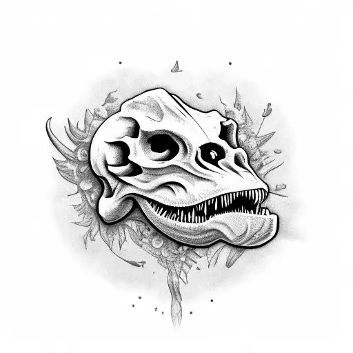 Dinosaur Skull With Wild Flower Arm Sleeve