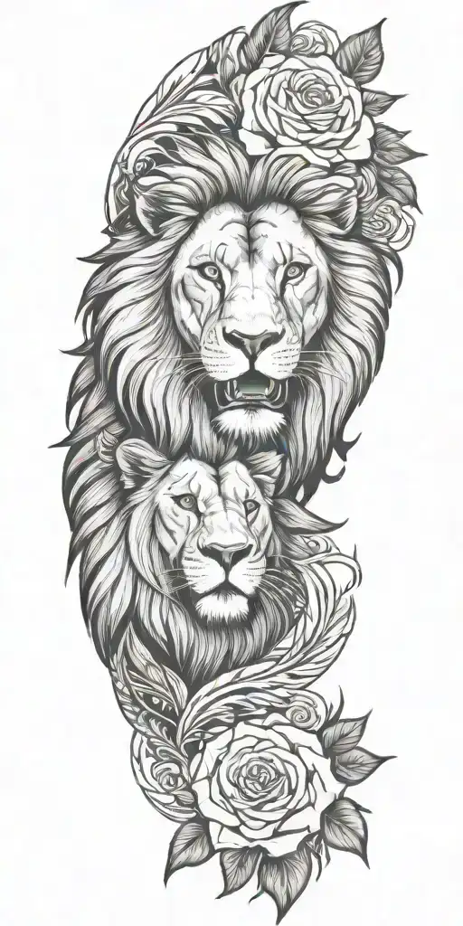 Feathers Roses Lion Head