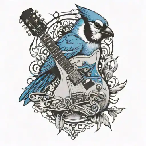 Electric Guitar With A Blue Jay Perched