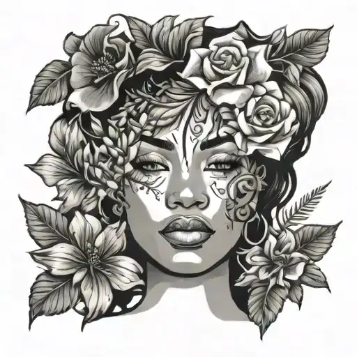 Black Women Face Surrounded By Vibrant Flowers