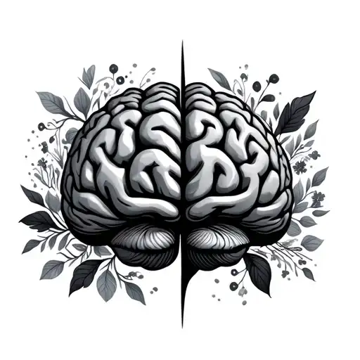 Brain Outline With Floral Pattern On Half