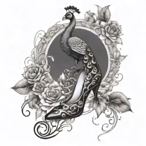 Stiletto Shoe And Peacock Linked Together By Vines