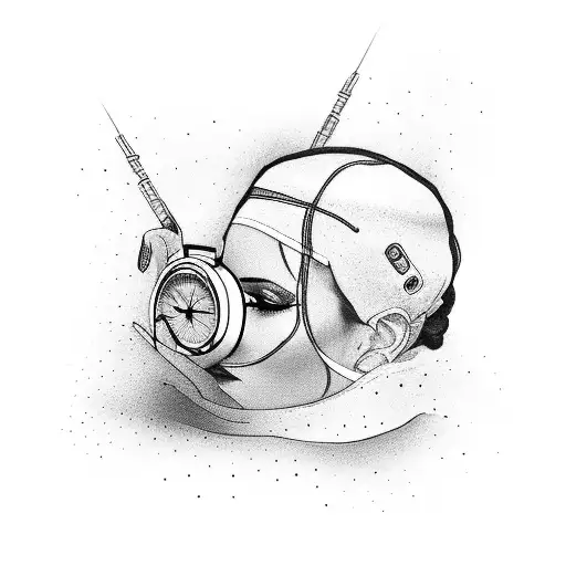 Broken Clock With A Blindfolded Women Behind