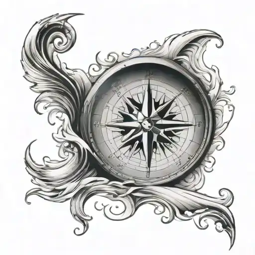 Compass With Ocean Wave