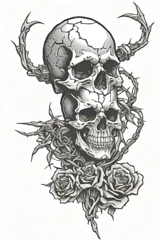 Skull Hearts And Barbed Wire
