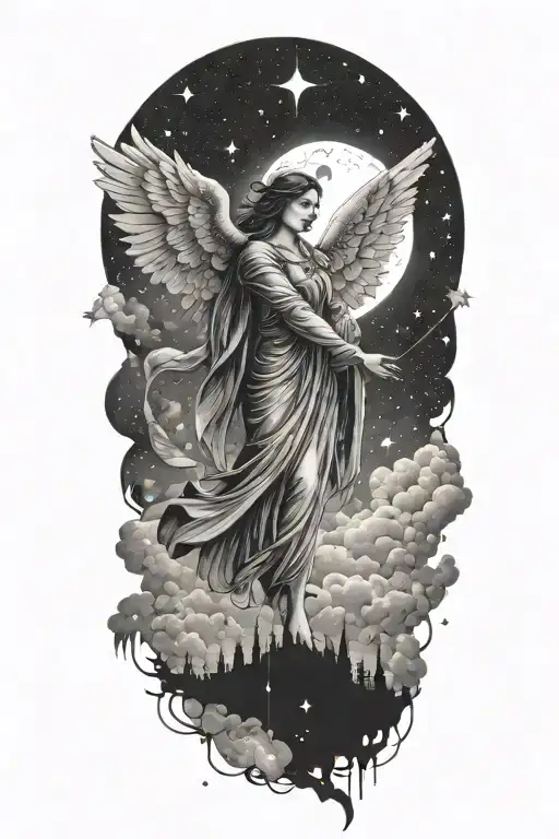 Sky Filled With Constellations And An Angel