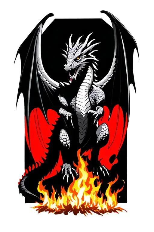 Dragon With Wings Standing In The Fire