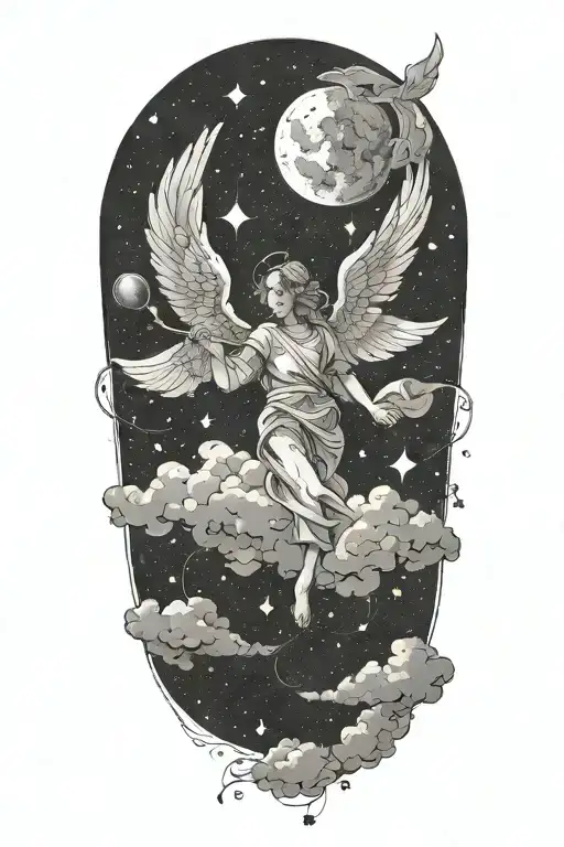 Sky Filled Clouds With Constellations And An Angel