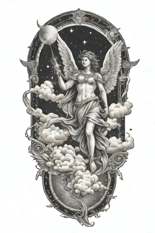 Sky Filled Clouds With Constellations And A Biblically Accurate Angel