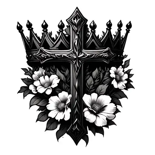 Cross With Thron Crown With Flowers Growing Out Of It