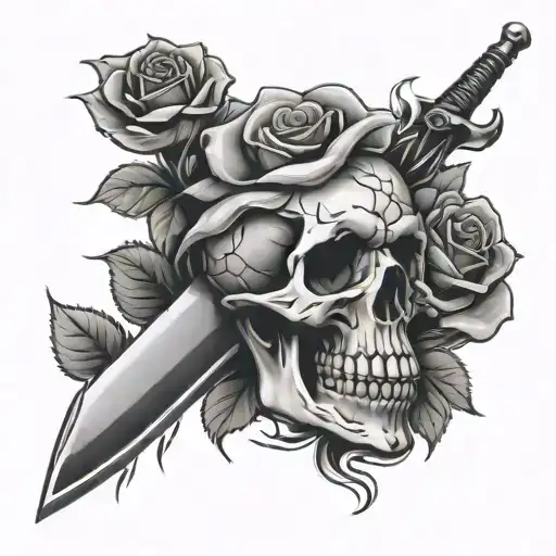Skull Rose And Knife
