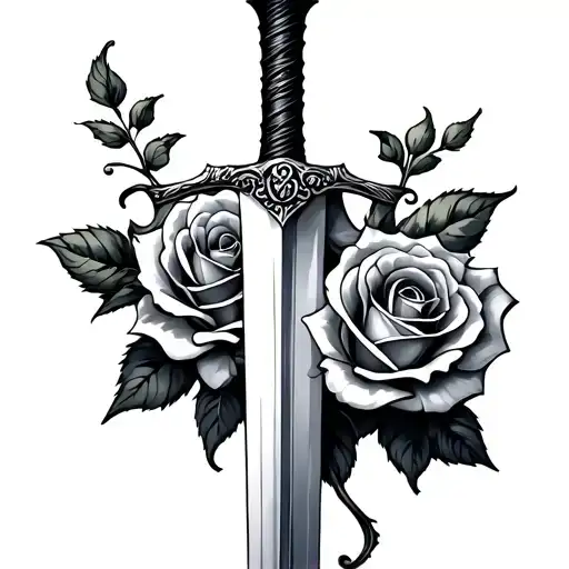Sword With Two Roses Intertwined
