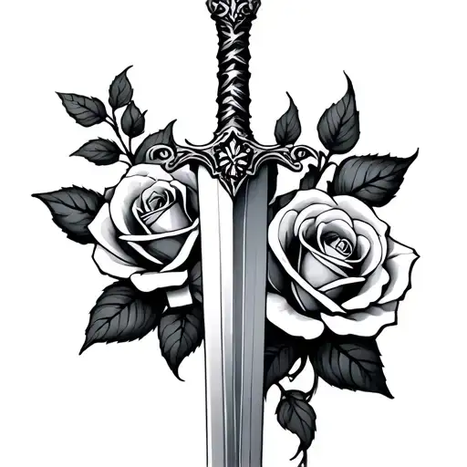 Sword With Two Roses Intertwined