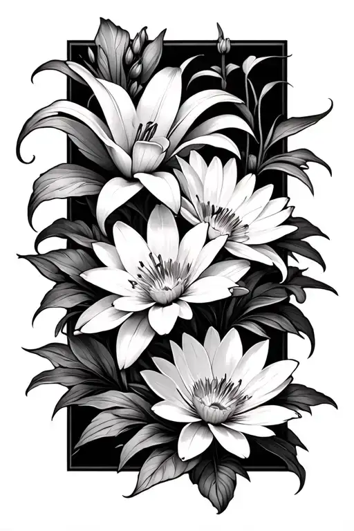 Daisy And Stargazer Lilies And Water Lily And Chrysanthemum Intertwined