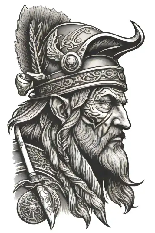 Ullr Head With Crossed Skis In The Background