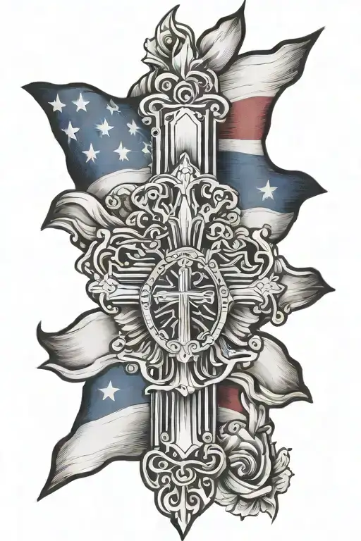 Usa To Filipino Flag Inside A Catholic Cross