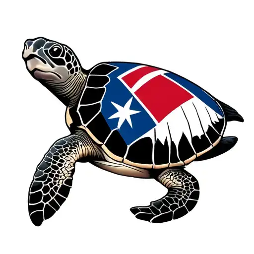 Sea Turtle With Dominican Flag On Shell