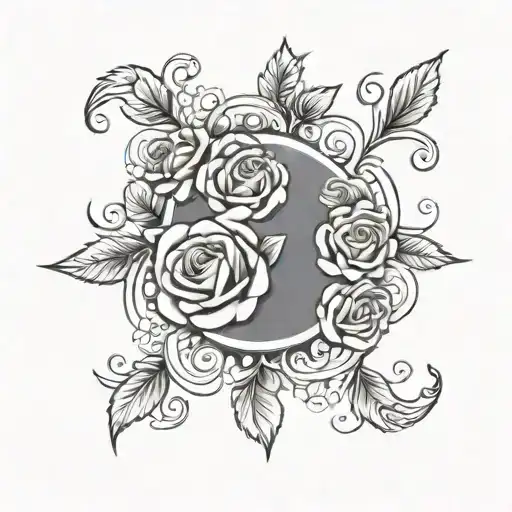 Circle Border Of Roses Around A Center Flourish Design
