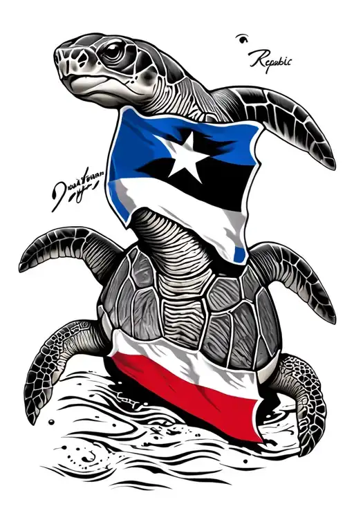 Sea Turtle With Dominican Republic Flag Incorporated
