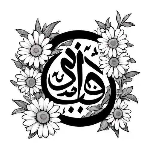 Hyder Written In Urdu Weaved In Daisy Flowers Intertwined