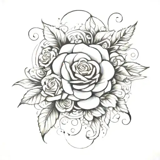 Circle Border Of Roses Around A Center Flourish Design