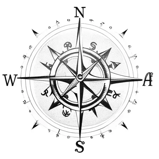Nautical Compass With Anchor And Jasmine Flower