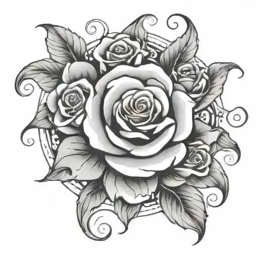 Circle Ring Of 13 Roses Around A Center Flourish Design