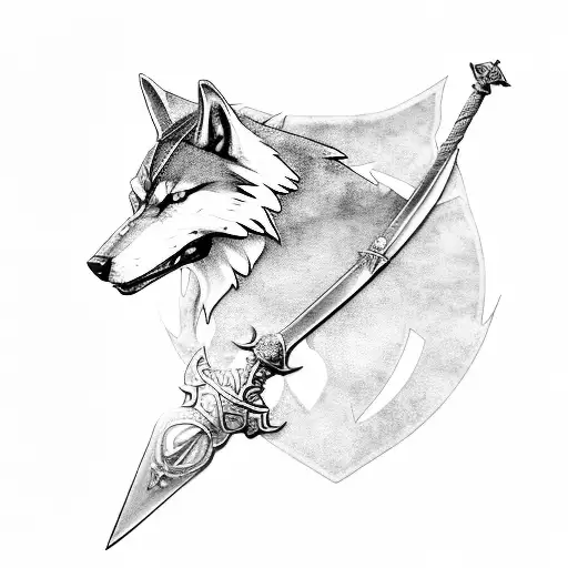 A Sword With The Witcher Wolf On One Side And Ciri Swallow On The Other With Witcher Runes Around It