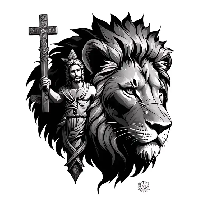 The Lion Judah With A Cross And God