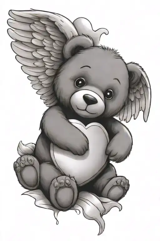 Simple Design Of A Teddy Bear With Angel Wings And A Heart Shaped Gem
