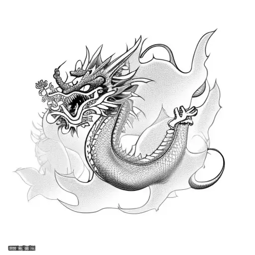 Chinese Dragon With Butterfly And Flowers