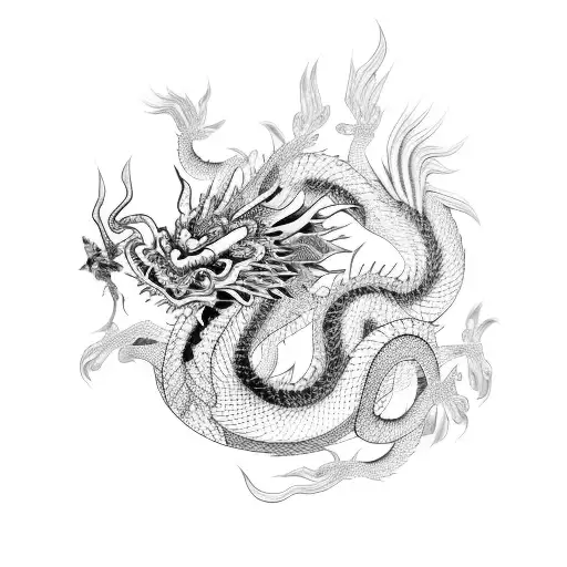 Chinese Dragon With Butterflies