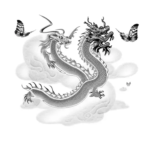 Chinese Dragon With Butterflies