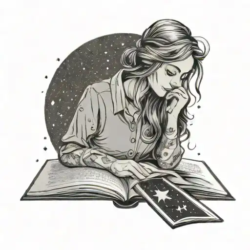 Girl Reading Book With Starry Background