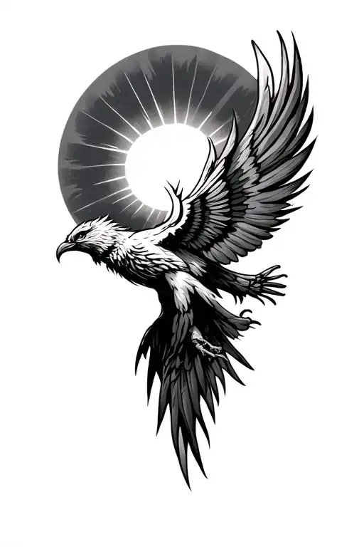 Phoenix Bird Flying Towards The Sun