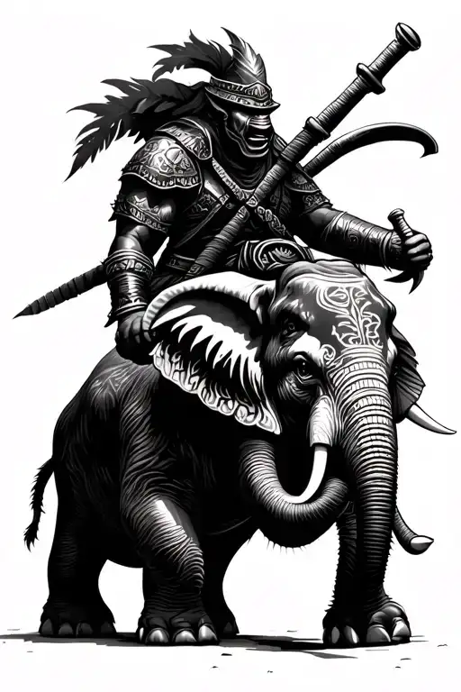 War Elephant With Shadow Warrior Riding On His Back