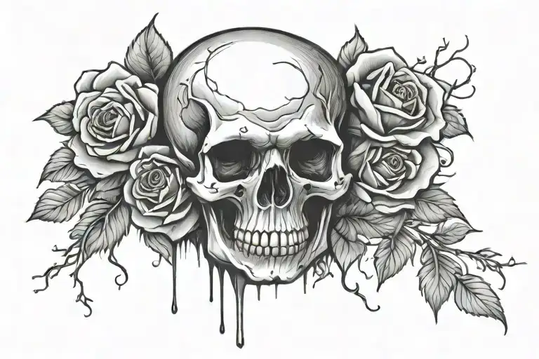 Skull And Roses Entwined