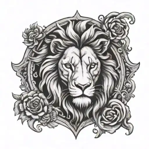 Lion Surrounded Byt Sicillian Trinacria Symbol Surrounded