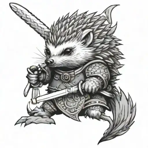 Hedgehog In Samurai With A Katana Sword