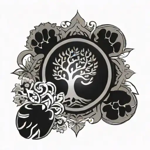 Tree Of Life Dog Paw Print Surrounded