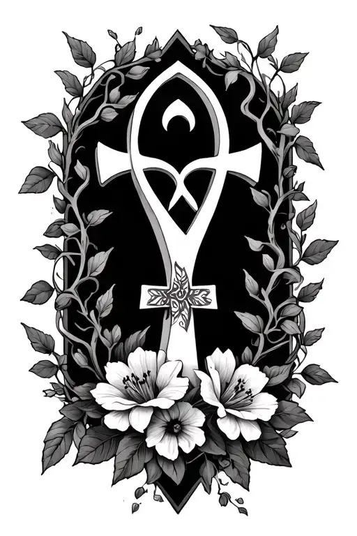 Ankh With Vines Going Around It And Flowers Growing