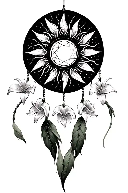 Small White Lily's On Helios Sun Dream Catcher