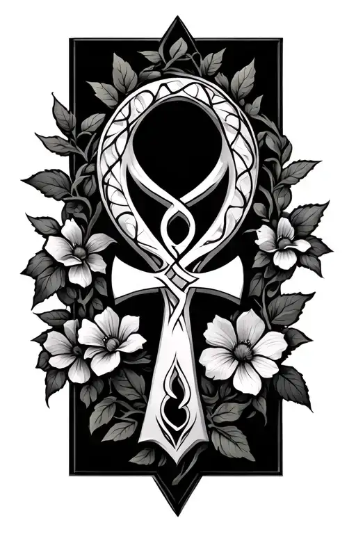 Ankh With Vines Going Around It And Flowers Intertwined